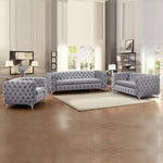 3+2+1 Seater Sofa Classic Button Tufted Lounge in Grey Velvet Fabric with Metal Legs V43-SET-JAQS-3+2+1-GR