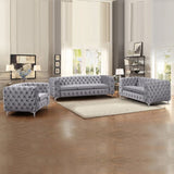 3+2+1 Seater Sofa Classic Button Tufted Lounge in Grey Velvet Fabric with Metal Legs V43-SET-JAQS-3+2+1-GR