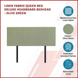 Linen Fabric Queen Bed Deluxe Headboard Bedhead - Olive Green V63-839571