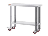 30x12x34 Inch Stainless Steel Work Table 3-Stage Adjustable Shelf with 4 Wheels Heavy Duty V952-CFGZT30X12X34YC01V0