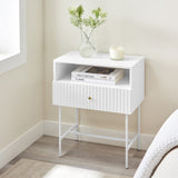 Sarantino Cecil Slender Fluted Bedside Table - White TBL-18F-4YQ-WH