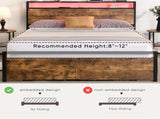 Double Bed Frame with Storage, Industrial Bed with Led Lights Headboard and 2 Drawers, Wooden Bed V1127-AU-2044DB-BRN