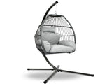 Gardeon Outdoor Egg Swing Chair Wicker Rope Furniture Pod Stand Cushion Grey HM-EGG-ROPE-S-GREY