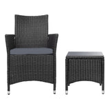 Gardeon 3PC Outdoor Bistro Set Patio Furniture Wicker Setting Chairs Table Cushion Black ODF-BISTRO-RATTAN-BK