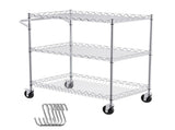 Kitchen Utility Cart, 3 Tiers, Wire Rolling Cart with 300kg Capacity, Steel Service Cart on Wheels, V952-WGCFTCCB30X184GWTV0