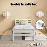 Artiss Bed Frame Single Size 2-in-1 Trundle Wooden White AVIS WBED-AVIS-S-WH-AB