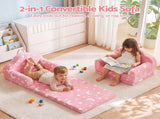 Keezi Kids 2-in-1 Fold Out Sofa Bed with Removable Washable Cover, Carry Handle, Storage Pocket, KID-SOFA-SGL-COMP-PK