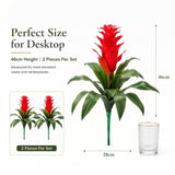 2 Pack 18 Inch Artificial Tropical Bromeliad Flowers, Fake Red Guzmania Floral Stems for Hawaiian V1192-AZ-W-17467