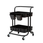 Trolley Cart Storage Utility Rack Shelf Organiser Swivel Kitchen 2 Tier BLACK V274-HA-GO36-TC-2BK