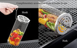 2 Pack Stainless Steel Rolling Grill Baskets with Hooks Forks for Vegetables, Seafood, Camping V1189-LC-HW-00496