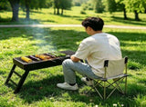 Portable foldable barbecue grill with adjustable height and built-in side rack - heavy-duty metal V1106-HELZ-002
