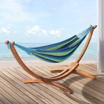 Gardeon Hammock Bed Outdoor Camping Timber Hammock Wooden Stand HM-TIM-ARC-DOU-BLUE