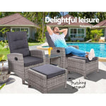 Gardeon 5PC Recliner Chairs Table Sun lounge Wicker Outdoor Furniture Adjustable Grey ODF-RECLINER-CHOTTB-5GE