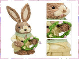 2 Pcs Handmade Straw Bunny Woven Standing Bunny Statue Decor for Indoor Child Party Green V1294-YM0901-250120FB05-5