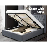 Artiss Bed Frame Queen Size Gas Lift Grey ISSA BFRAME-E-ISSA-Q-GY-AB