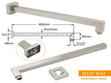 Brushed Nickel 12" Square Rainfall Shower Head 400mm Straight Wall Mount Arm V1233-QS66805FNKSS112N