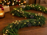 Christmas Garland with Warm Lights Gold Berries Pinecones 1.8M 70.9 Inch Pre-Lit Holiday Garland V1369-AZ3-W-11191