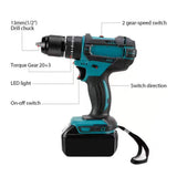 13MM Electric Cordless Screwdriver, High Power Electric Power Screwdriver Cordless Hammer Drill Home V1369-AZ3-W-00690
