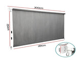 Instahut 3X2.5M HDPE Straight Drop Awning Outdoor Roller Blind Shade Screen Grey AWN-B-DOWN-HDPE-30-GR