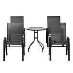 Gardeon 5PC Bistro Set Outdoor Table and Chairs Stackable Outdoor Furniture Black FF-STA-AL80-BK-4CH