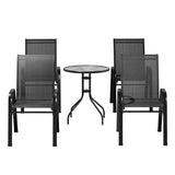 Gardeon 5PC Bistro Set Outdoor Table and Chairs Stackable Outdoor Furniture Black FF-STA-AL80-BK-4CH