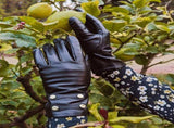 Dents Womens Leather Gloves with Gold Buttons - Black V563-77-0025-BLACK-M
