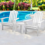 Gardeon 3PC Adirondack Outdoor Table and Chairs Wooden Beach Chair White FF-BEACH-UF-CH-WH-3PC