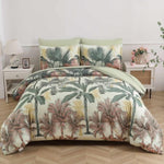 Soft Floral Leaf Comforter Set, King Size, Warm Quilted Bedding with Pillowcases V745-MAB010936AJ3