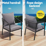 Gardeon 4 Seater Outdoor Sofa Set 4PCS Table Chair Setting Patio Furniture ODF-SOFA-4PCS-MEL-ROPE-BK