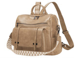 Khaki Retro Soft PU Leather Backpack for Women - Water-Resistant Large Capacity Travel Rucksack with V888-ELOSUNG45255