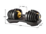 Powertrain 24kg Adjustable Dumbbell Home Gym Exercise Weights Free Workout Gold DMB-BF1-024-1-GD