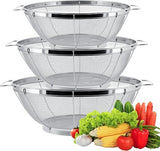 3 Piece Stainless Steel Colander Set with Handles, Nesting Strainer Bowls for Pasta, Rice, Fruit and V1189-LC-AMZ-00072