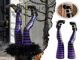 Halloween Witch Legs Yard Stake - 15" Tall 3D Purple Stripe Witch Legs Decoration for Lawn, Garden & V1366-AZ2-W-16572