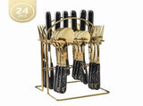 Cutlery Set Black Gold Rimmed Ceramic Stainless Steel Spoons Forks Cutting Tools for Steak Western V1294-YM0901-YM888TM01-24-CB005-B5-0076