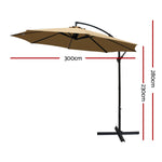 Instahut 3m Outdoor Umbrella Cantilever Beach Garden Patio Beige UMB-BAN-8RIB-BG