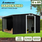 Wallaroo Garden Shed with Semi-Closed Storage 10*8FT - Black GSS-BSW-108S-BK