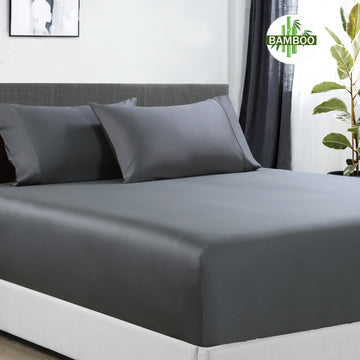 400 thread count bamboo cotton 1 fitted sheet with 2 pillowcases single charcoal V517-BCFS-SCHA+BCSPC