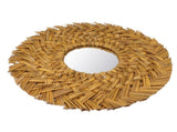 Straw Weaving Wall Mirror Retro Beautiful Woven Wall Hanging Mirror for Dorm Room Decoration Gold V1294-YM0703-3115230038511