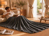 Grey Luxury Bubble Fleece Throw Blanket 180x200cm Sofa Couch Bed Blanket with FREE Pair of Flower V888-ELOSUNG54154