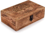 Engraved Mango Wood Keepsake Box, Tree of Life Jewelry Organizer with Latch Closure, Rustic Wooden V1237-ZY-924-076