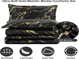 Black Gold Metallic Marble Comforter Set, King Size, Foil Print Glitter 3-Piece Bedding V745-MAB010509AJ3