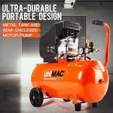 UNIMAC Portable Electric Air Compressor, 50L 3HP Direct Drive, Includes 5pc Air Tool Kit V219-ACMOILUMCA500