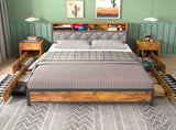 Double Bed Frame with 4 Storage Drawers, Charging Station, USB Ports, Black LSB-59296
