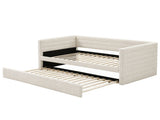 Artiss Single Daybed with Trundle, Boucle Upholstered Bed Frame Guest Bed BFRAME-I-DUET-S-WH-AB