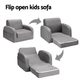 Keezi Kids Sofa 1 Seater Children Flip Open Couch Lounger Armchair Soft Grey KID-SOFA-SINGLE-GY