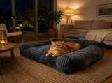 Plush Corduroy Pet Sofa Bed with Removable Heating Pad, Orthopedic Foam Support & Machine-Washable V1341-ZY-3KJXTZ6B-ORANGE