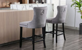 6X Velvet Bar Stools with Studs Trim Wooden Legs Tufted Dining Chairs Kitchen V226-SW1802GY-3