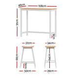 Artiss Bar Table and Stools Set Dining Desk Solid Wood Kitchen Chairs Cafe Pub FUR-S-BAR-TAB-CHR-SET-WD