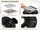 4" Square Shower Floor Drain with Flange, Stainless Steel Shower Drain with Removable Grid Strainer V1192-AZ-W-18283