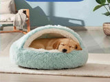 Cozy Cocoon Dog Bed with Hooded Cave Cover, Washable Anti-Slip Round Fluffy Bed for Small Medium V1366-AZ2-W-11545
